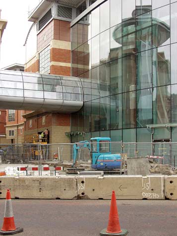 Futuristic bridge spanning Low Friar Street